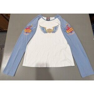 Vintage 2008 Harley-Davidson Las Vegas Rhinestone Winged Heart Baseball Tee XL